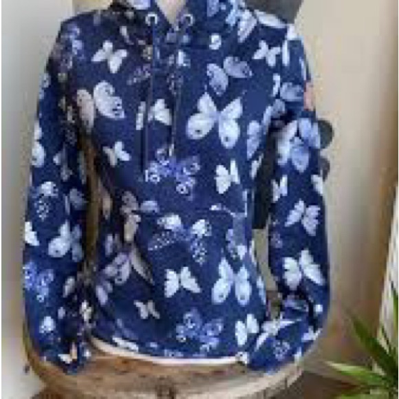 Wanakome Into The Wild Butterfly Hoodie, Size Small, Indigo, NWT - Picture 2 of 6